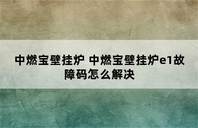 中燃宝壁挂炉 中燃宝壁挂炉e1故障码怎么解决